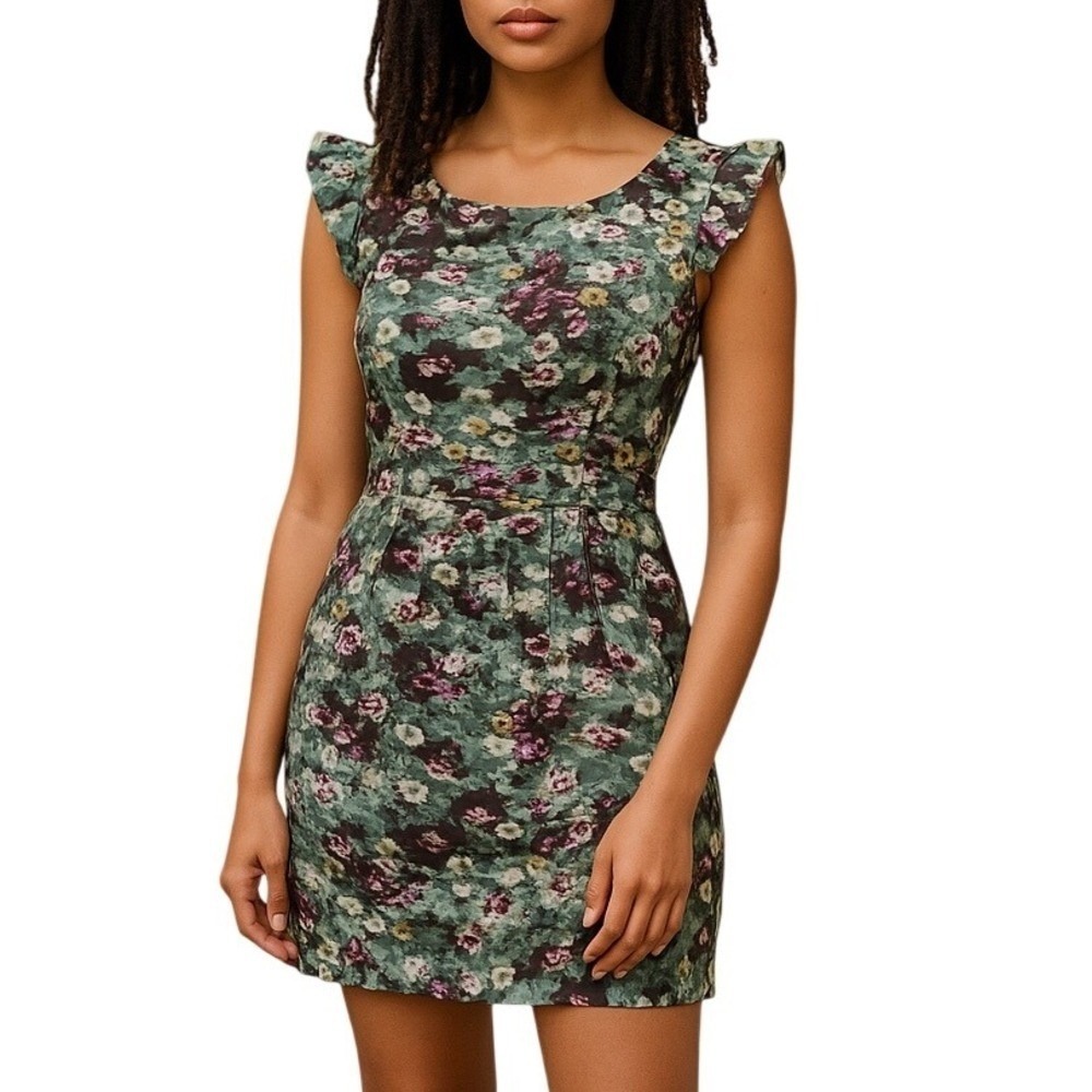 Darling April Dress Spearmint Green Floral Linen Blend Pockets‎ Large NWT